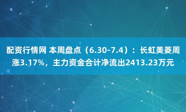 配资行情网 本周盘点（6.30-7.4）：长虹美菱周涨3.17%，主力资金合计净流出2413.23万元